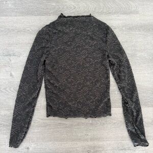 Charcoal Grey Lace Long-Sleeve Women's Top Size XS